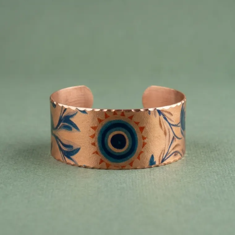 Linear Motif Handmade Wide Copper Bracelet - Series 048