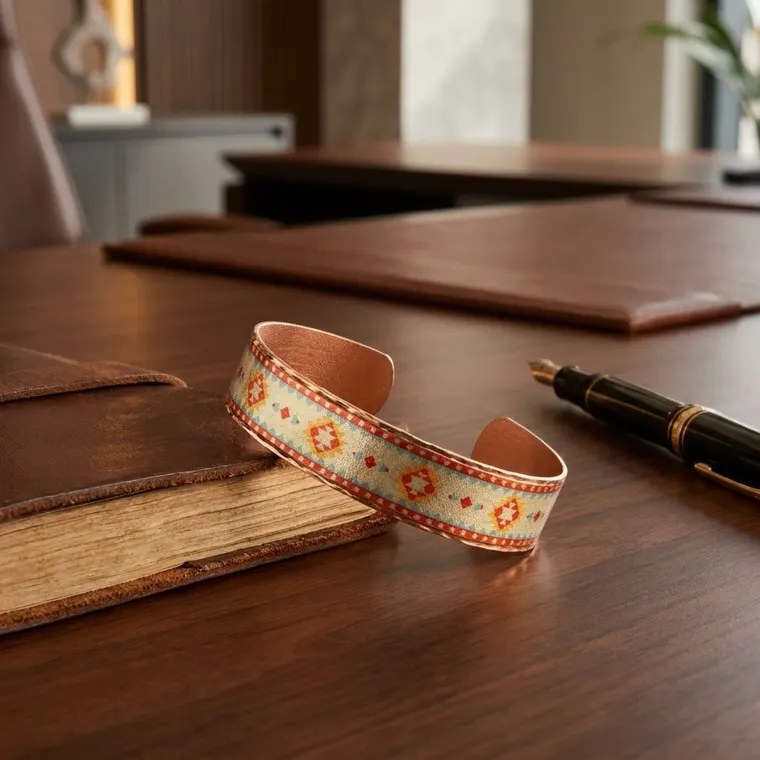 Minimal Ethnic Pattern Handmade Thin Copper Bracelet - Series 045