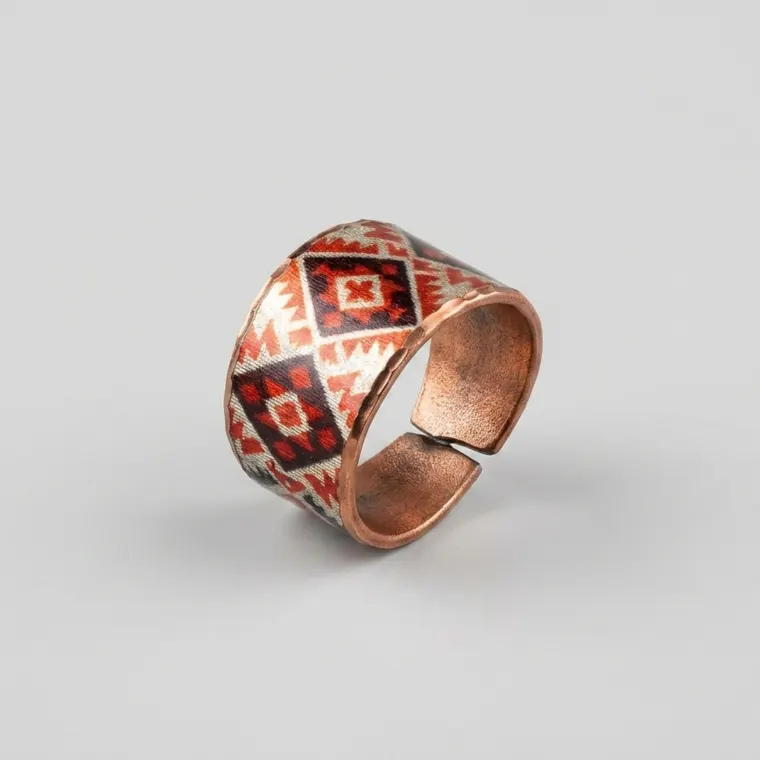 Zigzag Border Handmade Wide Copper Ring - Series 007
